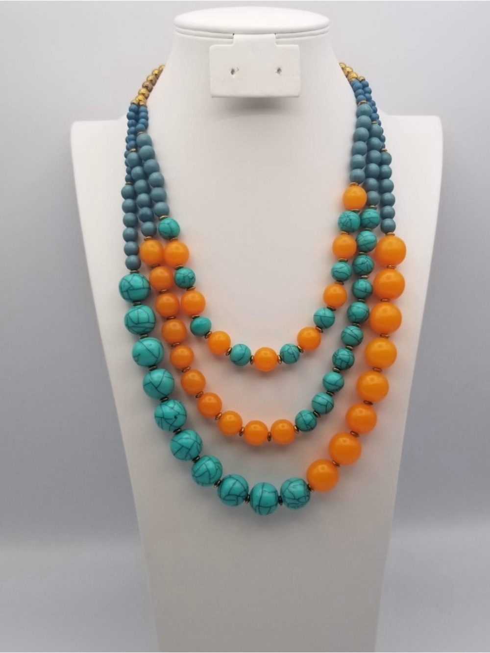 Layered Turquoise and Orange Beaded Statement Necklace - Women Jewelry